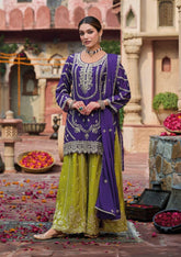 The Royal Contrast  Shahi Baingani and Chartreuse Green Embroidered Suit